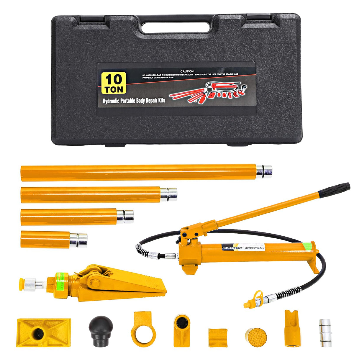 Garvee Kit hidráulico Porta Power para chasis automotriz - 10 toneladas de capacidad - Ram de alta resistencia - Herramienta profesional de elevación - Incluye maletín plástico - Ideal para taller, camiones y agricultura - Color: amarillo (RAL1023). Nota: