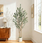 Garvee Árbol de Olivo Artificial Interior 1,5m, con Tronco de Madera Natural, Frutas Realistas, Maceta Blanca, Musgo Verde, para Decoración de Hogar y Oficina - Blanco