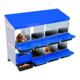 Garvee Caja de Anidación para Pollos 2 Niveles 8 Compartimentos, Acero Galvanizado PP, Mango de Plástico, Techo Impermeable, Ventilación Superior, Azul - Azul