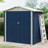 Garvee Cobertizo de Almacenamiento Exterior de Metal 183x122cm, Diseño de Techo Puntudo, Anticorrosión, Puertas con Doble Cerradura, Azul Marino, para Jardín y Patio - Azul