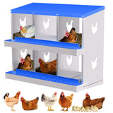 Garvee Caja de Anidación de Acero Galvanizado con 6 Compartimentos para Criadores en Gallineros o Granjas 81x43x68cm Plateado - Azul