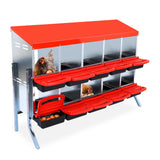 Garvee Caja de Anidación para Gallinas 10 Compartimentos con Soporte Metálico, Acero Galvanizado 0.7mm con Tapa Esmaltada Bandeja de Plástico, Bandejas Antioxidantes, Fácil Montaje, Rojo - Rojo