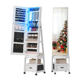 Garvee Organizador de Joyería con Espejo de Cuerpo Entero 168 cm Blanco para Dormitorio con Luz LED Cerradura y Base Giratoria