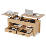 Garvee Mesa de Centro Elevable de Madera, Mesa de Sala Moderna con Doble Zona de Elevación Independiente, Compartimentos Ocultos y Estante Abierto, Mesa Auxiliar Ergonómica para Oficina y Comedor, Roble Natural - Natural