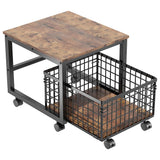Garvee Soporte para Mini Nevera con Ruedas, Carrito Auxiliar de Metal y Madera con Cesta de Almacenamiento, Mesa para Microondas y Snacks, Carga 68kg (Negro)