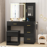 Garvee Tocador Moderno con Espejo de Luces LED y Puerto de Carga para Rutinas de Maquillaje en Habitación 93x39x139cm Blanco - Negro