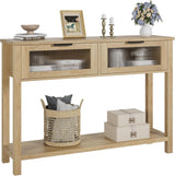 Garvee mesa consola de madera con 2 cajones de cristal para entrada, sala y recibidor, 109.9x30.0x79.8cm, Negro, estilo rústico - Madera Natural