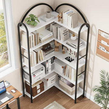 Garvee EstanteraDa de esquina Garvee en forma de L, estanteraDa de escalera de 5 niveles, altura de 174 cm, moderna, blanca para almacenamiento en casa y oficina