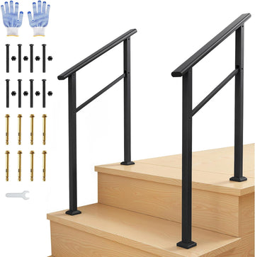 Garvee Pasamanos para Escaleras de 2 Peldaños Pack de 2 Unidades Diseño Moderno y Seguro para Terrazas y Accesos Laterales Negro