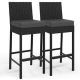 Garvee Taburetes de Bar de Exterior de Ratán PE, Altura de Barra 71 cm, Resistente al Óxido, Cojín Suave, Marco de Acero Galvanizado para Jardín y Terraza, Gris Oscuro - Gris Oscuro