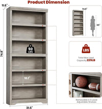 Garvee Estantería de 6 niveles alta ajustable, MDF resistente, gris, para hogar y oficina, 191cm