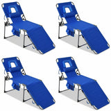 Garvee Sillas Tumbonas Plegables con Agujero Facial, 5 Posiciones Ajustables, Tela Resistente al Agua, Almohada y Bolsillo Lateral para Playa y Patio, Porttiles y Cmodas - Azul