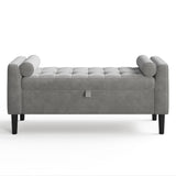 Garvee Banco Otomano de Terciopelo Gris Claro con Compartimento Oculto y Capitoné, 118 x 55 x 43 cm, 159 kg, para Entrada y Dormitorio - Gris Claro