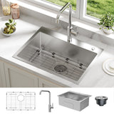 Garvee Fregadero de Acero Inoxidable 1 Cubeta Silencioso Diseño Moderno Grifo 2 Piezas Empotrado y Encimera para Hogar Cocina y Bar Color Plateado 61x45.7x22.9cm - Plata（2 Piezas）