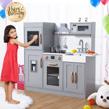Garvee Set de Cocina de Madera para Niños con Luz y Sonido, Accesorios Incluidos, MDF Seguro, Juego de Rol en Casa, 35.8x39.8x11.6 in, Multicolor - Gris