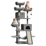 Garvee Árbol para Gatos Multi-Niveles 174 cm Alto con Condos Privados Rascadores de Sisal Hamacas de Felpa para Gatos Pequeños y Medianos - Gris Claro