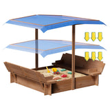 Garvee Caja de Arena Infantil de Madera con Dos Bancos Plegables, Dosel Ajustable para Juego al Aire Libre, 47.2in, Natural