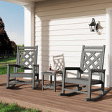 Garvee Juego de 2 Sillas Mecedoras Adirondack con Mesa Auxiliar para Exterior Patio Jardín, HDPE Resistente, Textura Madera, Soporta 172 kg, Gris