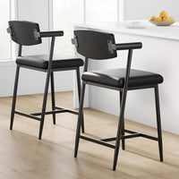 Garvee Taburetes de Bar Altos con Brazos y Respaldo, Asiento Acolchado, Estructura Metálica Robusta, Gris y Marrón, Para Cocina y Barra