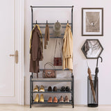 Garvee Perchero hall 4 en 1 metal tabla viruta 60cm con banco estante zapateros 3 estantes 8 ganchos dobles estable interior entrada pasillo gris - Gris