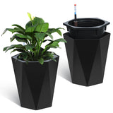 Garvee Macetas Altas para Exterior 41 cm con Sistema de Riego Automático y Ruedas, Plástico Duradero, Diseño Diamante, Blanco, Jardín y Patio - Negro