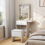 Garvee Tocador de Maquillaje Blanco con Espejo LED Inteligente y Toma de Corriente Mesa Plegable con Taburete de Almacenamiento para Dormitorio