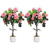 Garvee Árbol De Rosas Artificial 2 Piezas Con Tronco De Madera Natural Para Decoración Interior Y Exterior, Altura Variada, Rosa Realista