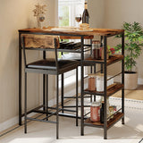 Garvee Mesa de Bar con Soporte para Vino y 2 Taburetes Acolchados de Madera de Tigre - Marrón