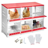 Garvee Caja de Anidación para Pollos 6 Compartimentos Sin Tapa, Acero Galvanizado 0.6mm, Resistente Ventilado, Fácil Recolección Granjas, Rojo - Rojo