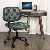 Garvee Silla de Oficina Giratoria de Cuero PU Texturizado con Marco de Metal Negro y Ruedas para Hogar o Despacho Verde y Negro