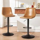 Garvee Pack de 2 Taburetes de Bar Giratorios Ajustables, Cuero PU Marrón, Respaldo Ergonómico en S, Base Metálica Negra, para Cocina y Bar - Marrón