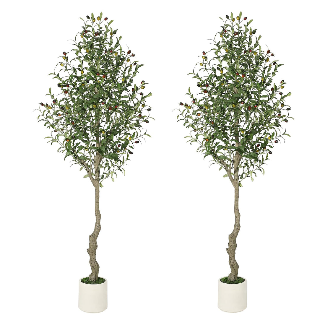 Garvee Árbol de Olivo Artificial 213 cm con Maceta de Cemento para Decoración de Hogar y Oficina, Ramas Ajustables, Plástico Duradero, Realista, Fácil de Mantener