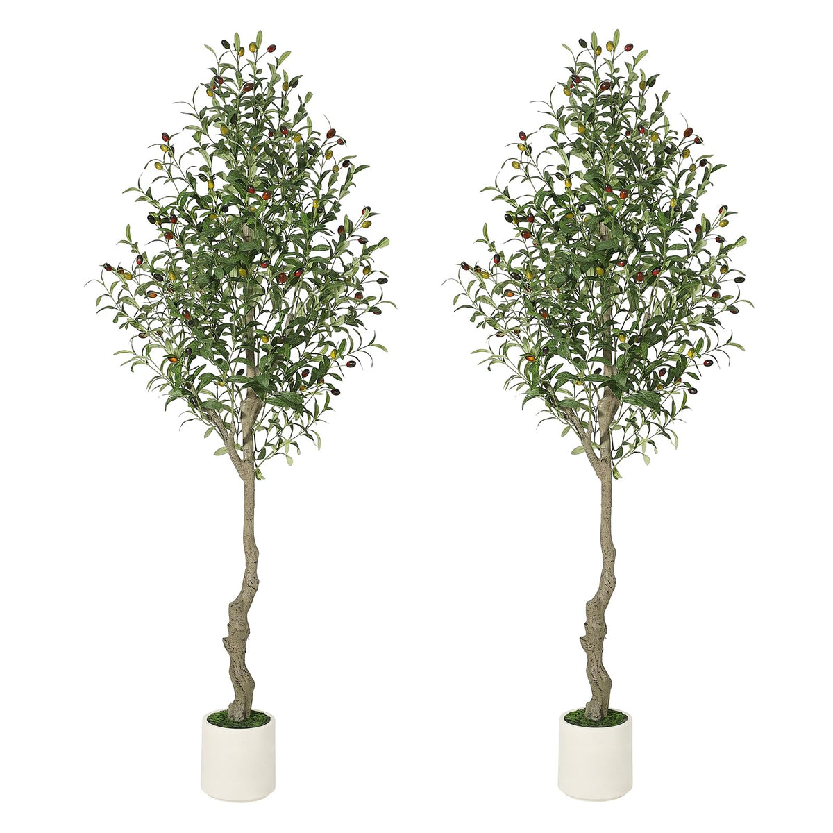 Garvee Árbol de Olivo Artificial 213 cm con Maceta de Cemento para Decoración de Hogar y Oficina, Ramas Ajustables, Plástico Duradero, Realista, Fácil de Mantener