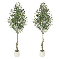 Garvee Árbol de Olivo Artificial 213 cm con Maceta de Cemento para Decoración de Hogar y Oficina, Ramas Ajustables, Plástico Duradero, Realista, Fácil de Mantener