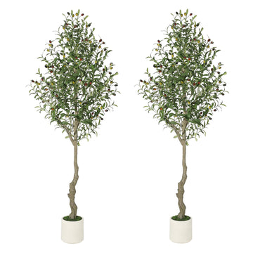 Garvee Árbol de Olivo Artificial 213 cm con Maceta de Cemento para Decoración de Hogar y Oficina, Ramas Ajustables, Plástico Duradero, Realista, Fácil de Mantener