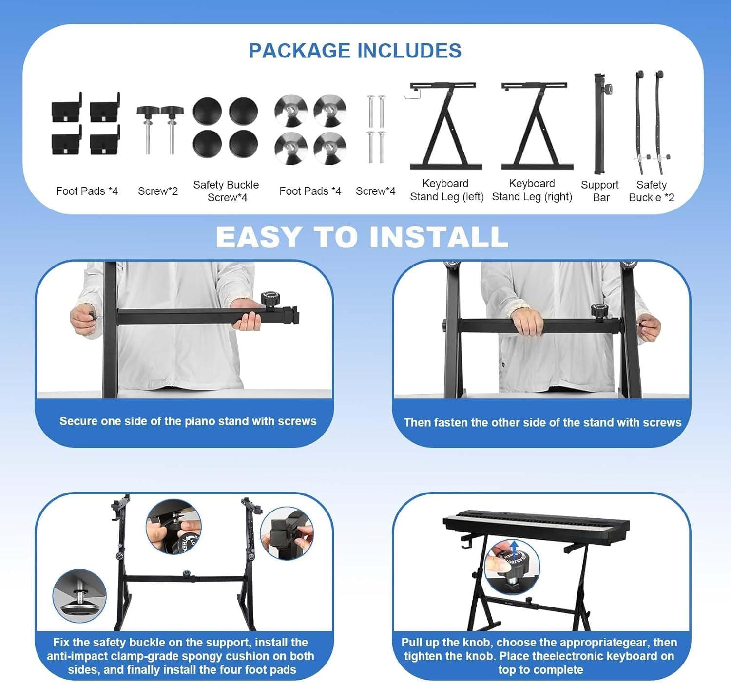 Garvee Soporte Para Teclado Piano Z Reforzado Ajustable Y Portátil Acero Resistente Antideslizante Con Protección Y Gancho Para Escenarios Y Estudios