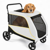 Garvee Carrito Para Perros Grandes Y Medianos Doble Entrada Freno De Pie Marco De Aluminio Tela 600D Ruedas 360° Bloqueables Para Paseos Y Viajes - Blanco Hueso & Negro