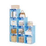 Garvee Organizador Modular de 9 Cubos con Pies y Martillo de Goma, Plástico PP y Conectores ABS para Hogar y Oficina, Seguro y Flexible - Azul