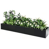 Garvee macetero metálico extra largo 178 × 52 cm acero resistente con drenaje y esquinas redondeadas para patio y jardín - Negro-Con fondo