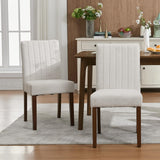 Garvee Sillas De Comedor Tapizadas Set De 2, Diseño Parsons Moderno, Cojines Gruesos, Soporte Ergonómico, Tela De Lino, Patas De Madera Robusta, Rayas Beige, Cocina Y Restaurante - Beige-Vertical Stripes