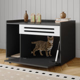 Garvee Mueble Para Caja De Arena De Gato - Madera Resistente - Negro - Interior - Apertura Abatible - Espacio Privado Para Mascotas - Negro