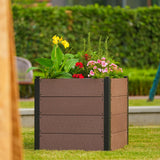 Garvee Cama De Jardín Elevada De Madera 64 x 64 x 60 cm, Drenaje Superior, Estructura Reforzada, Material Compuesto Ecológico, Esquinas De Acero Para Patio Y Balcón - Marrón-Con Fondo