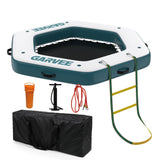 Garvee Hamaca Inflable Acuática Hexagonal de 259 cm, Plataforma Flotante de PVC Marino con Piscina de Malla Central de 152 cm, Anillas de Acero Inoxidable para Conexión Modular y Bomba Manual, Blanco y Azul