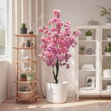 Garvee Árbol Artificial de Cerezos Sakura 150cm - Flor Rosa Realista, Tronco de Madera Maciza, Materiales PVC y Textil, Maceta Blanca, Decoración para Hogar y Oficina - Árbol de Cerezo de Doble Barra 150 cm Maceta Blanca Anti-Explosión