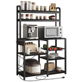 Garvee Soporte microondas Garvee enchufe múltiples compartimentos 90×40×150 cm negro ahorra espacio duradero tabla viruta laminado melamina tubos hierro - Negro