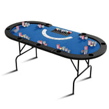 Garvee Mesa Ovalada de Poker para 10 Jugadores con 9 Portavasos Profundos, Rail Acolchado Resistente al Agua, Poliéster-PVC, Plegable, Verde - Azul-Plástico