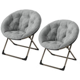 Garvee Silla Saucer De Piel Sintética Plegable Con Marco Metálico, Asiento Flor Grande Acolchado, Gris, Para Dormitorio Y Sala