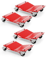 Garvee Juego de 4 Dolly para Ruedas de Coche 2722 kg Capacidad Alta Resistencia Plataforma en V Acero con Frenos y Mango Oculto para Taller y Garaje - Rojo