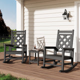 Garvee Juego de 2 Sillas Mecedoras de Exterior con Mesa Auxiliar, HDPE Resistente al Clima, para Patio y Jardín, Textura Madera, Soporta 172 kg, Negro
