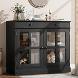 Garvee Credenza 90 cm con Ante en Vidrio, Buffet Moderno con Estantes Ajustables para Sala o Comedor, MDF, Cierre Suave, Fácil Montaje, Blanco - Negro